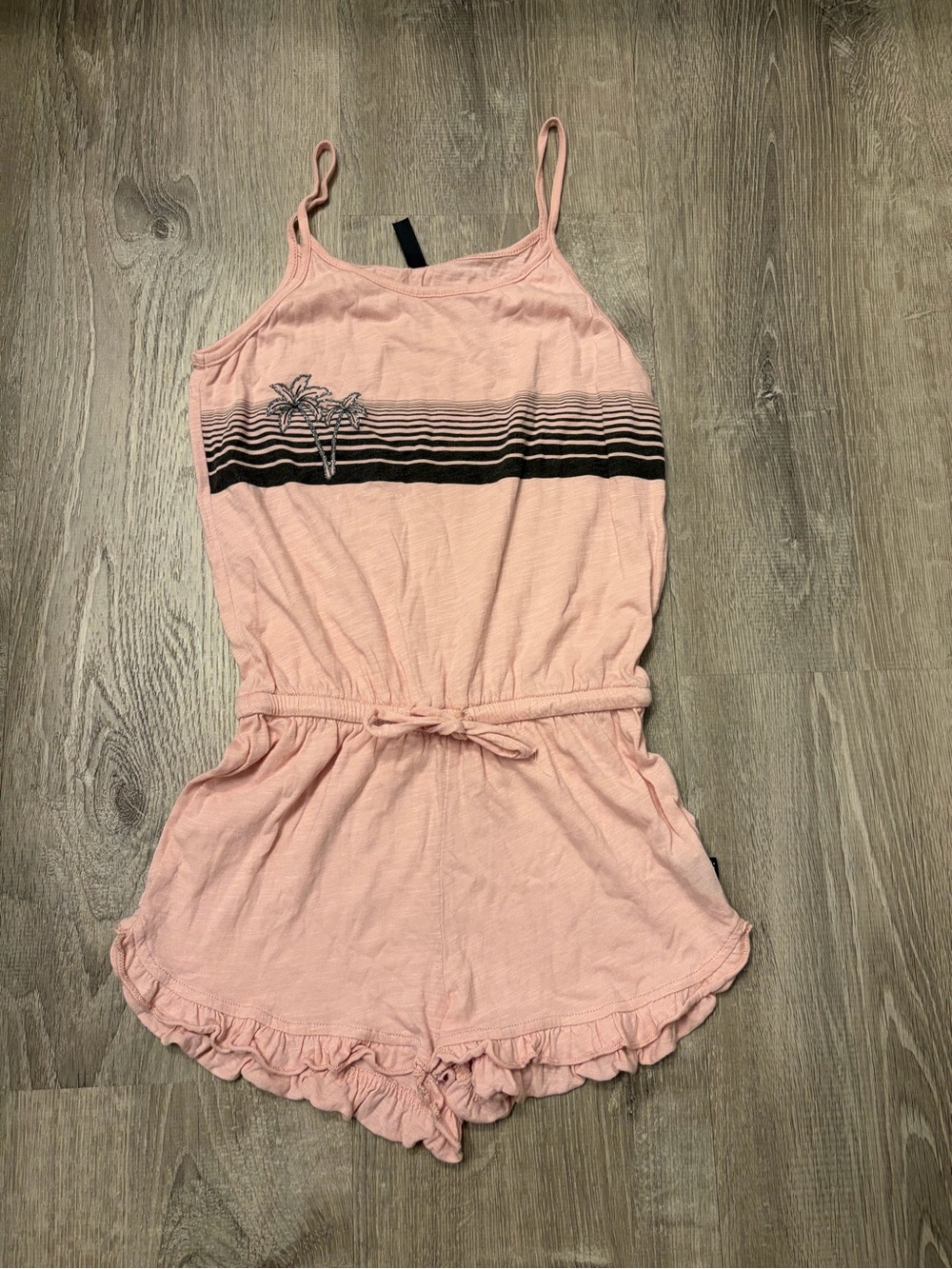 Girl's Pixie Lane Pink Striped Palm Tree Romper- Size 8- Pre-owned